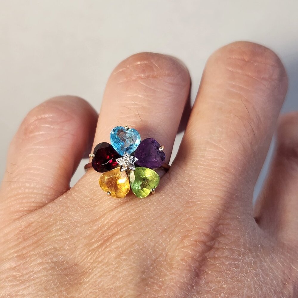 1982 Diamond 14K Solid YG Heart Peridot Amethyst Garnet Topaz Citrine Ring Sz 7 - Picture 5 of 14